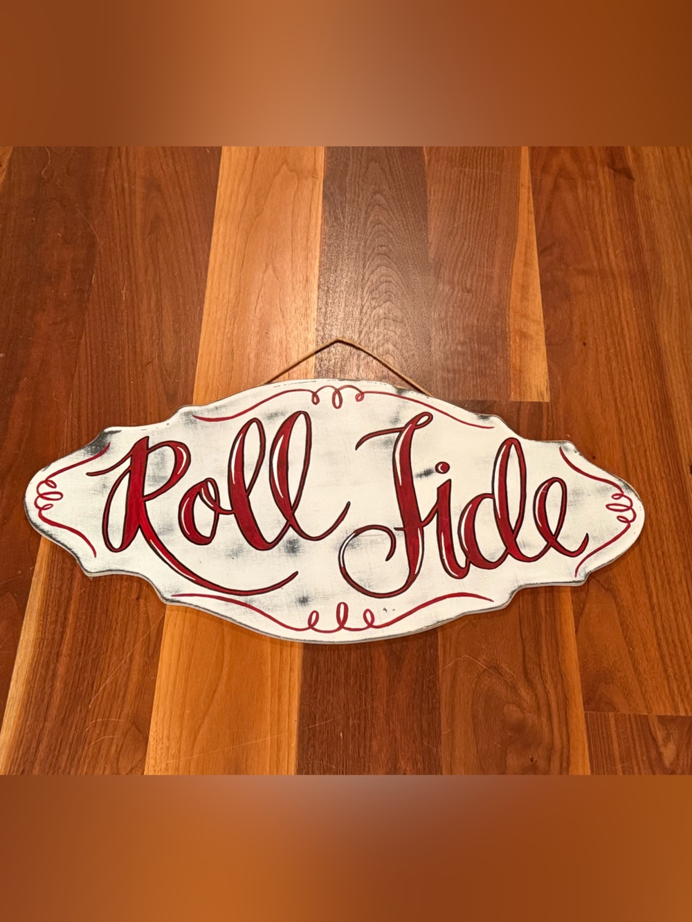 Roll Tide Hand-Painted Alabama Wall Sign - White & Red